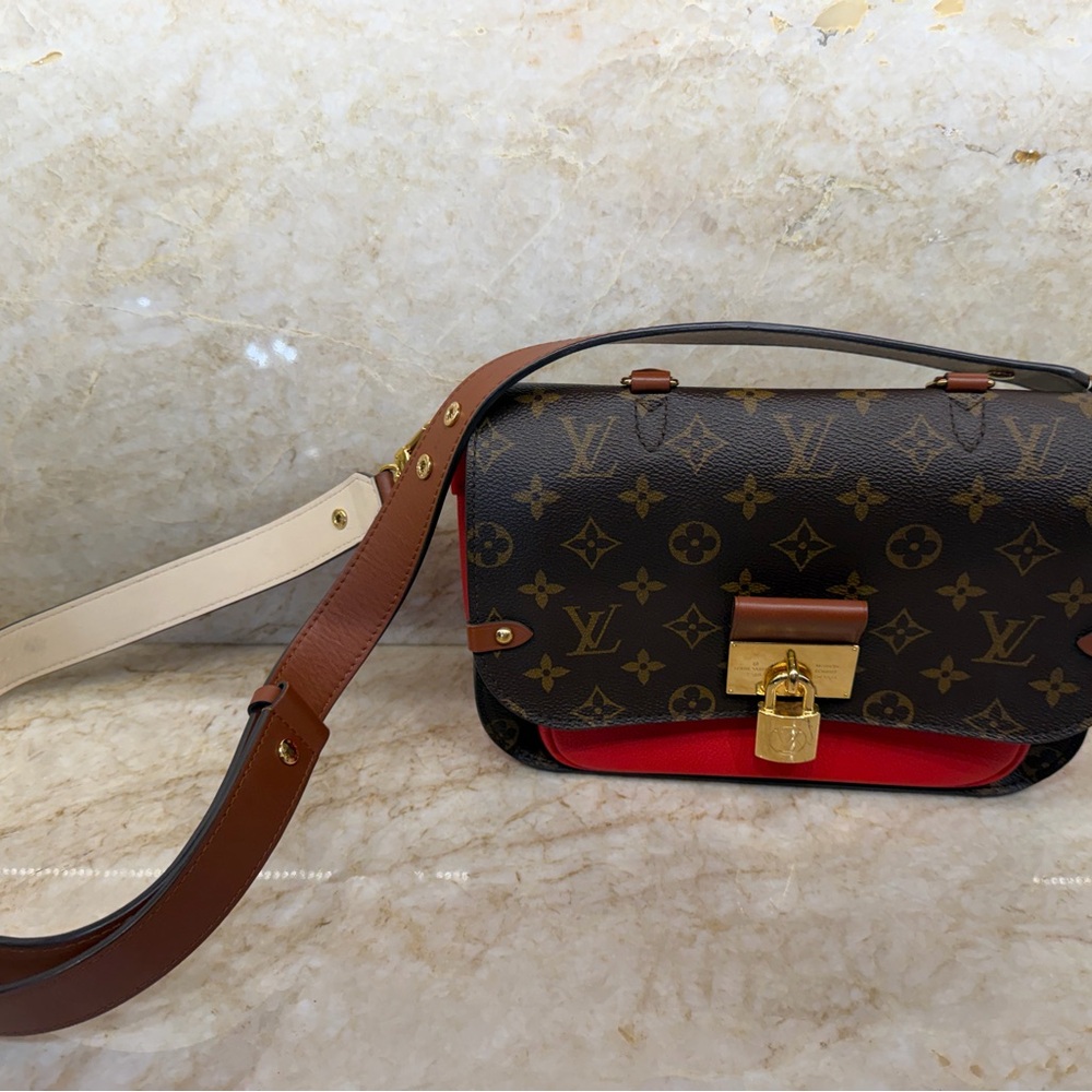 Louis Vuitton Monogram Satchel with Brown Trim and Red Accent - Picture 8 of 8